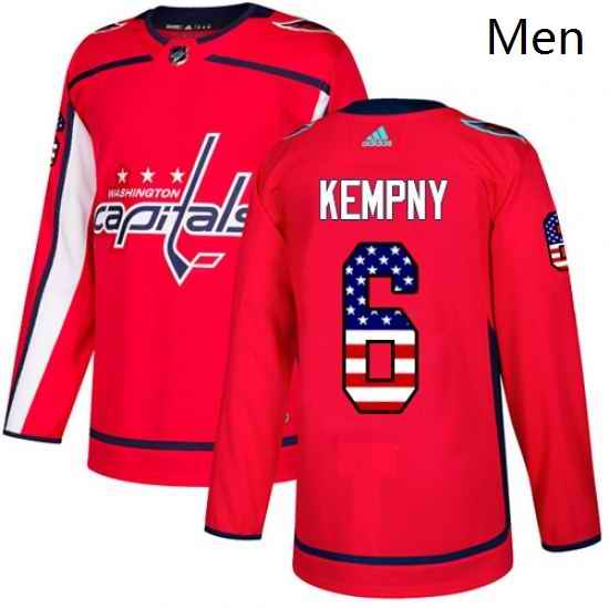 Mens Adidas Washington Capitals 6 Michal Kempny Authentic Red USA Flag Fashion NHL Jersey